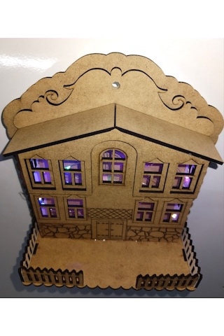 Işıklı Dekoratif Ahşap Ev Model Duvar Anahtarlık Askılık Kahverengi