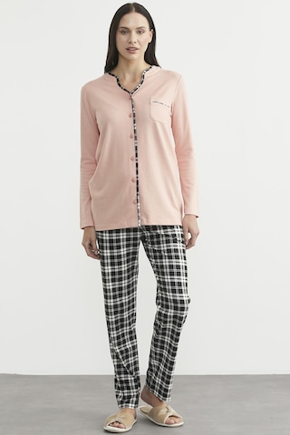 Sementa Ekose Kombinli Düğmeli Pijama Takım - Somon Somon