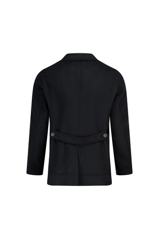 Hatemoğlu Siyah Slim Fit Kruvaze Yünlü Kaşe Kaban