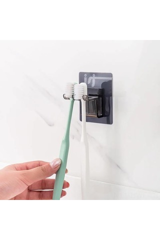 Honmex Banyo Fırça Tutucu Seti, Plastik Materyal, 2 Adet, Otomatik Yapışkan Montaj, Sıcaklık Ve Suya Dayanıklı Gri