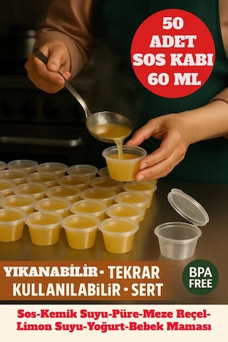 60 Ml Kendinden Kapaklı Şeffaf Sosluk Sızdırmaz, Sıcağa Dayanıklı, Tekrar Kullanılabilir 50 Li Set Diğer