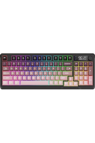 M96 Kablosuz 2.4ghz Kablosuz + Bt Çift Modlu Klavye Led Ekranlı Oyun Klavyesi İle Pbt Knob Rainbow