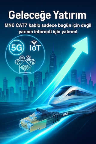 MN6 M109F Cat7 Kablo 3 Metre/Bakır-10Gbps-50 Mikron Altın Kaplama/3M Cat7 Ethernet Kablosu