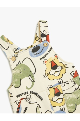 Koton Askılı Uzun Tulum Salopet Hayvanlar Baskı Detaylı Şardonlu Ekru Desenli 5wmb10263tk Ekru