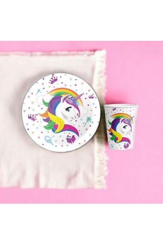 Unicorn Doğum Günü Parti Seti İyi Ki Doğdun Banner + Tabak + Bardak + Peçete Unicorn Temalı Parti Süsü