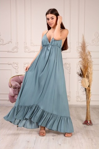 Aymeravm - Örgü Askılı Büzgülü Kadın Elbise - Knz1228Ga