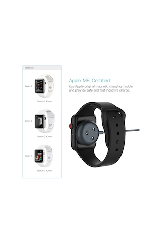 Springsun İos Watch Uyumlu Seri 1/2/3 İçin Mfi Onaylı Manyetik Şarj Kablosu - 1 Metre Nilon Örgü, Çinko Alaşımlı Kasa, Çizik Koruyucu, Gri