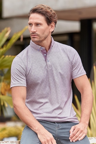 Lila Desenli Merserize Düğmeli Yaka Garnili Pamuklu Casual Slim Fit Dar Kesim Tişört 1011240164 Lila
