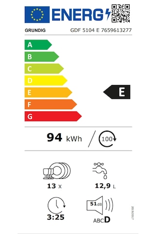 Grundig GDF 5104 E 5 Programlı 13 Kişilik Bulaşık Makinesi Beyaz