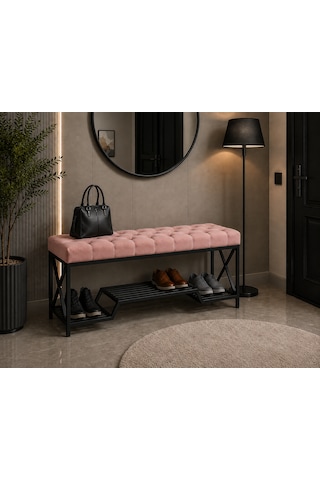 Siyah Metal Bench Ayakkabılık Bank, Kapı Girişi Puf Ayakkabılık Pembe