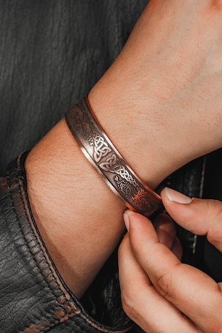 Erkek Bakır Bileklik - Viking Hayat Ağacı - Yggdrasill İskandinav Mitolojisi Erkek Kelepçe Bileklik Rose Gold