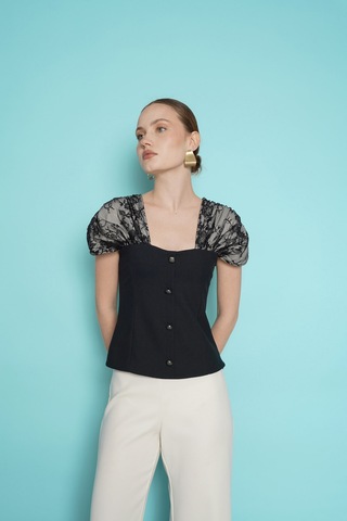 Verymoda Omuz Dantel Detaylı Kayık Yaka Bluz D2994 Siyah