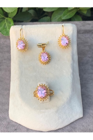 14 Ayar Altın Güneşli Model Pembe Yakut Set