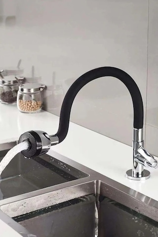 Renkli Silikonlu Oynar Başlıklı 2 Fonksiyonlu Spiral Musluk Başlığı - Siyah