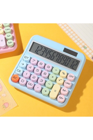 Singree Mekanik Hesap Makinesi 12 Basamak Büyük Lcd Ekran Yuvarlak Tuşlar 15 Eğimli Ekran Şeker Renkli Çift Güç Ofis Okul Ev Çocuk Öğrenci Muhasebeci Mavi