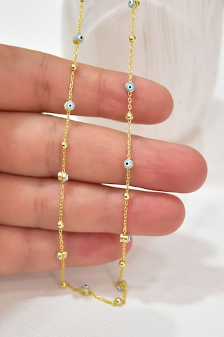 Papatya Silver 925 Ayar Gümüş Gold Kaplama Firuze Mineli Göz Top Zincir Kolye