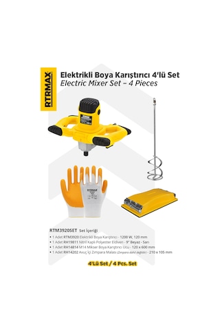 Rtm3920set Elektrikli Boya Karıştırıcı 4'lü Set - Eldiven-boya Karıştırıcı Ucu-zımpara Malası