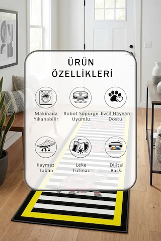 Fil Sarı Dışı Siyah Yıkanabilir Yolluk