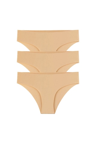 Sensu Kadın Lazer Kesim Düşük Bel Beli Lastikli Slip Külot 3'lü Paket Set Ten Ten
