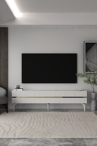 180dhdts5ba Tedy 3 Kapaklı Pleksi Lazer Desen Tv Sehpası Altın - Beyaz