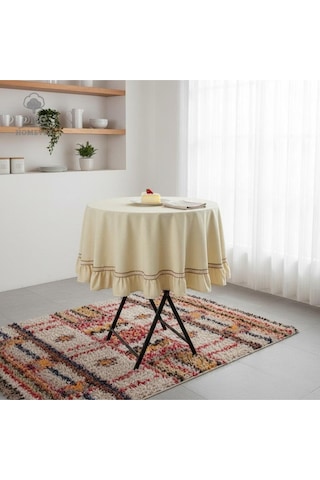 Dnc Home Tekstil Premium Keten Sarı Yuvarlak Fırfırlı Özel Seri Masa Örtüsü Sarı