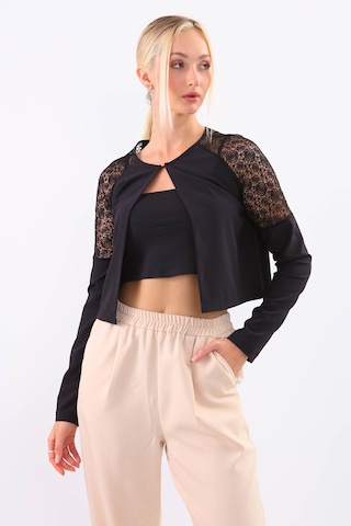Vitrin Kolları Dantel İşlemeli Crop Ceket Siyah
