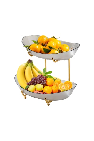 Reedark İki Katlı Akrilik Meyve Sepeti, Şık Çerez Ve Tatlı Tepsisi, Gri Renk, Ev Ve Otantik Dekorasyon İçin Gri
