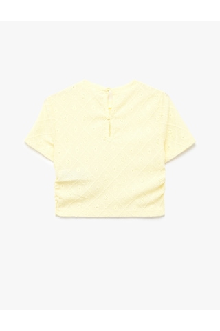 Koton Bisiklet Yaka Kısa Kollu Brodeli Bluz Sarı 6skg60119ak