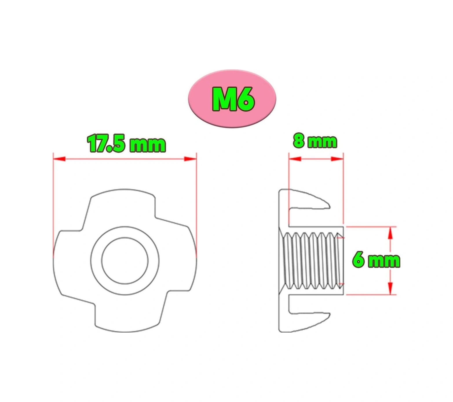 Çakma Ağaç Somunu M6 Çinko 10 Adet -
