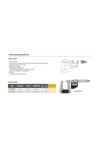 Fett As-157024 25-50 mm Asimeto Dijital Derin Boğaz Mikrometre