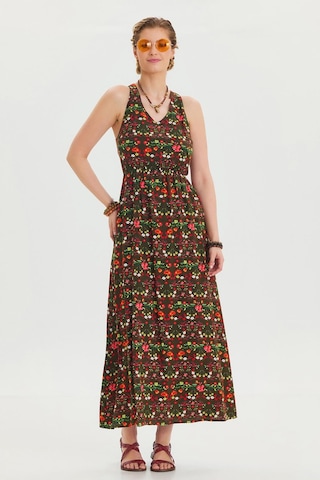 V Yaka Yırtmaçlı Günlük Elbise Yeşil