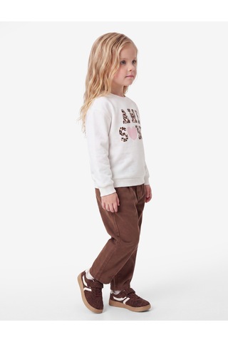 Koton Baskılı Bisiklet Yaka Kısa Kollu Şardonlu Sweatshirt Ekru 7wmg10224ak