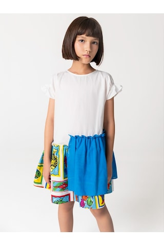 Sheshe Yarım Kollu Pamuklu Balık Desenli Kız Çocuk Elbise Renkli