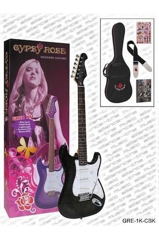 Valencia Gypsy Rose Gre1kcbk Elektro Gitar Seti Siyah - Tek Manyetik Basitleştirilmiş - Simli Siyah - Yeni Başlayanlara