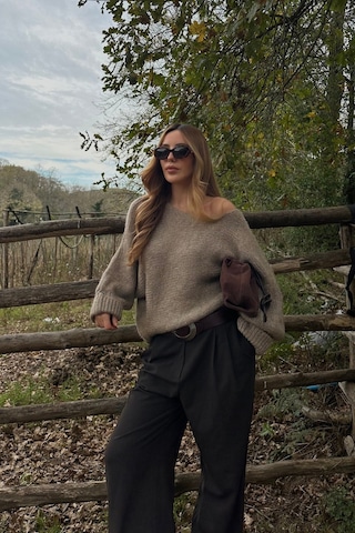 Vizon Kayık Yaka Kazak - 4338 Vizon