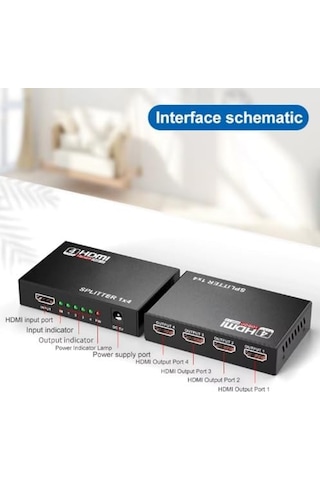 3C 4 Portlu Hdmı Splitter Dağıtıcı, 1 Giriş 4 Çıkışlı, Aynı Anda Görüntü Dağıtımı, 1.4v 1080p,