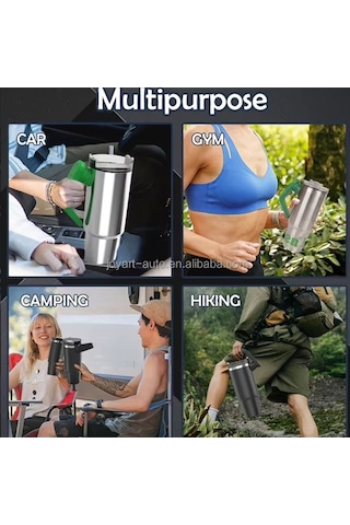 Ulzyvf Stanley 900ml Termal Bardağı - 8 Saat Sıcak, 12 Saat Soğuk Tutar, Döner Kulplu Siyah, Pratik Kapaklı Siyah