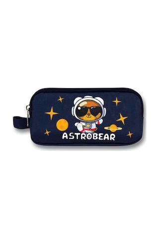 Ümit Çanta Erkek Çocuklar İçin İki Bölmeli Astronot Ayıcık Baskılı Kalemlik - Lacivert Beyaz - 5047 Lacivert - Beyaz