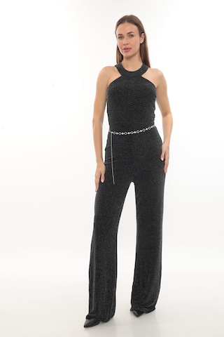 Hanife Glam Couture Hanife Glam Simli Kemerli Halter Yaka Tulum Gri