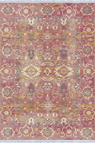 Pembe Vintage Dokuma Pamuk Tabanlı Kaymaz Kilim Klm183n11