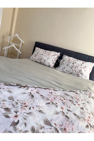 Bağcıklı %100 Pamuk Çift Kişilik Nevresim Takımı-yeşil Bahçe