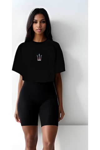 Pose I Down Active Oversize Crop Kadın T-shirt Siyah