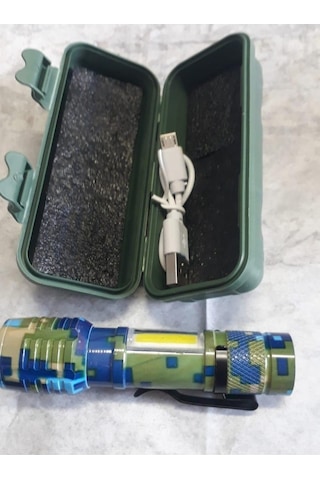 Güçlü Led Usb Şarjlı Mini El Feneri 2 Mod Yan Led Çakarlı Deprem Siyah