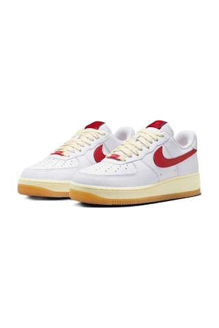 Nike Air Force 1 '07 Leather White Hakiki Deri Unisex Sneaker Ayakkabı Beyaz Kırmızı Swoosh