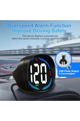 Elmpaly Hud Gps Araç Baş Üstü Göstergesi Mph Hız Göstergesi Pusula Aşırı Hız Uyarısı Tüm Araçlar