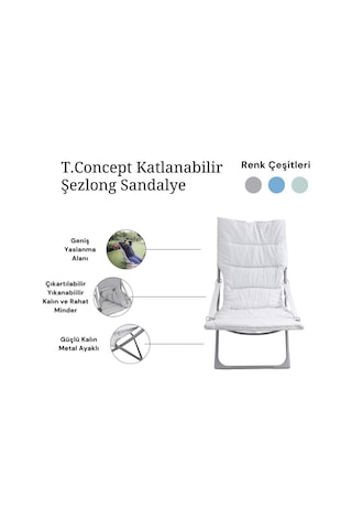 T.concept Konforlu Katlanabilir, Yıkanabilir Kılıf, Metal Kamp Sandalye Turkuaz Renk Turkuaz
