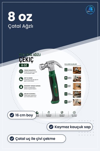 Çekiç Kısa Çatal Ağızlı 8 Oz 16 Cm Ergonomik Yumuşak Sap Htaş Mar