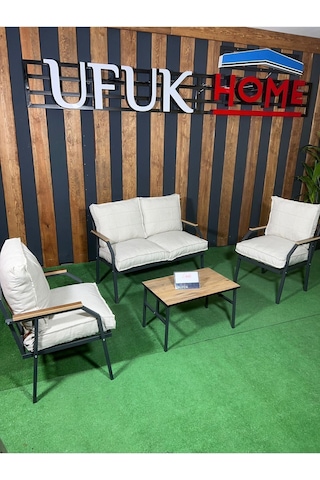 Ard & Garden Linda 211 Sehpalı Krem Fermuarlı Bahçe Balkon Takımı, Cafe, Salon - Metal Kanepe Koltuk Takımı Krem