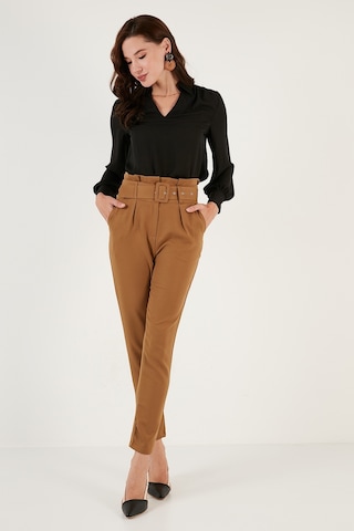Lela Yüksek Bel Cepli Kemerli Regular Fit Kumaş Bayan Pantolon 611Pl04 Hardal