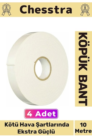 Uzun Ömürlü Süngerli Ultra Yapışkan İç Dış Mekan Çok Amaçlı Çift Taraflı 10 Metre Köpük Bant 4 Adet